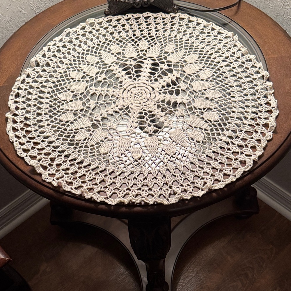 Elegant Cream Crochet Doily with Floral Accents
